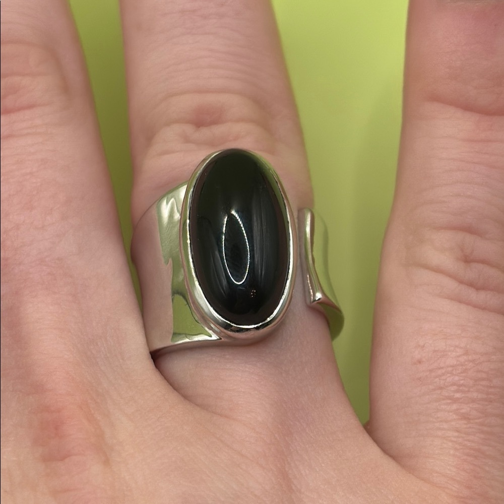 Sterling Silver Wrap Ring with Oval Black Onyx Stone